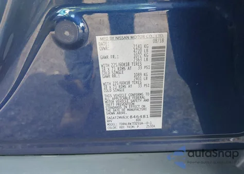 2018 Nissan Rogue Sv/Sl from USA, damaged, VIN 5N1AT2MV6JC846481